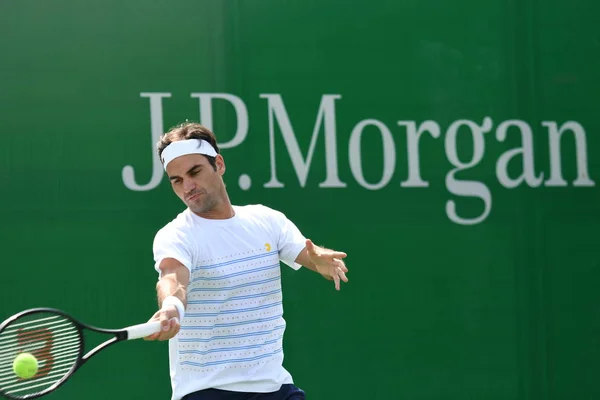 Schweiziska Tennis Stjärna Roger Federer Tar Del Ett Träningspass Inför — Stockfoto