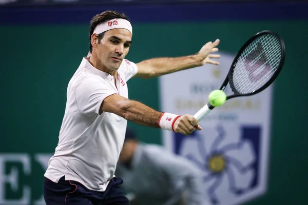 Roger Federer Switzerland Returns Shot Borna Coric Croatia Men Singles — Stock Photo, Image