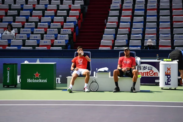 Novak Djokovic Star Serbe Tennis Participe Une Séance Entraînement Préparation — Photo
