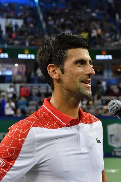 Novak Djokovic Aus Serbien Reagiert Nach Dem Sieg Gegen Jeremy — Stockfoto