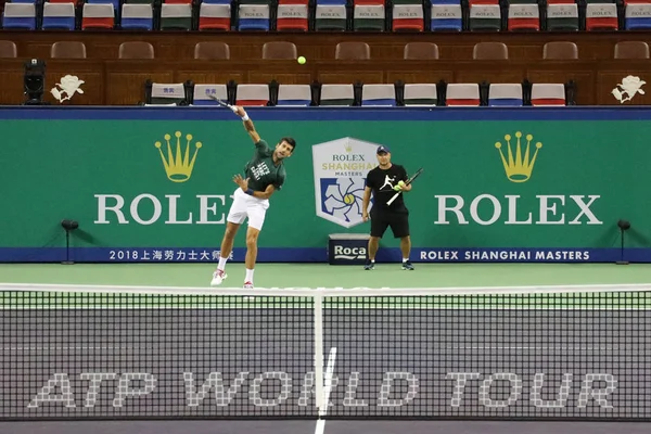 Serbiska Tennis Stjärna Novak Djokovic Tar Del Ett Träningspass Inför — Stockfoto