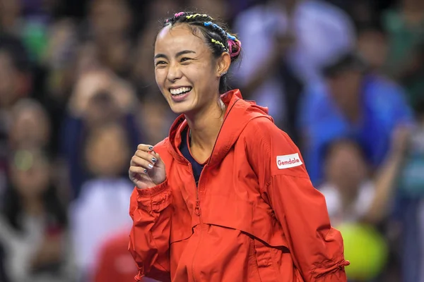 Wang Qiang Din China Sărbătorește După Învins Madison Keys Din — Fotografie, imagine de stoc