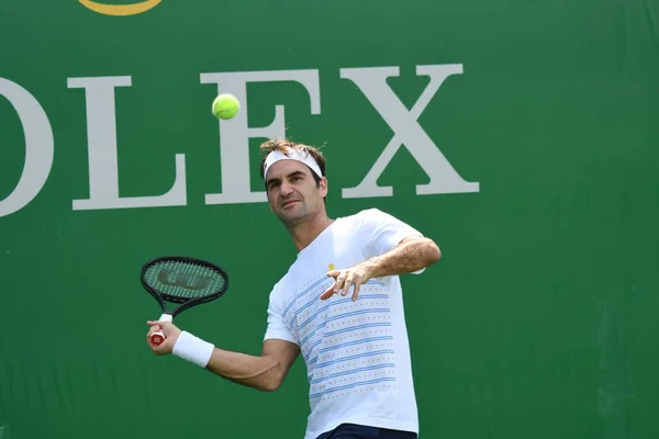 Estrella Suiza Del Tenis Roger Federer Participa Una Sesión Entrenamiento — Foto de Stock