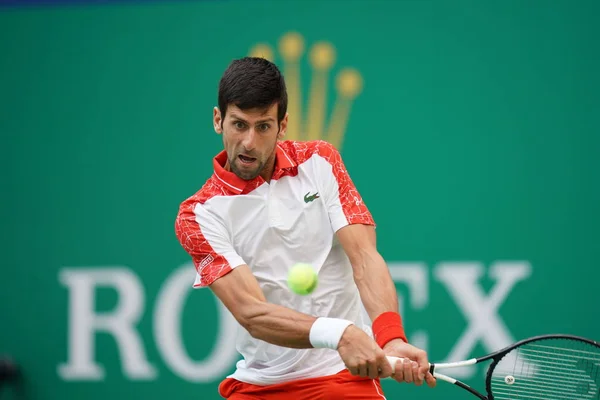 Novak Djokovic Serbia Returns Shot Marco Cecchinato Italy Third Match — Stock Photo, Image