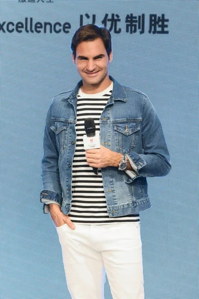 Gwiazda Szwajcarski Tenisa Roger Federer Uczęszcza Impreza Promocyjna Przez Japoński — Zdjęcie stockowe