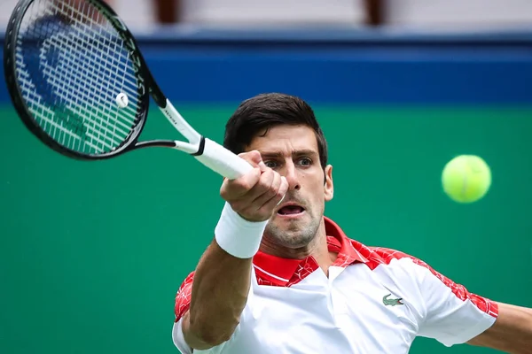 Novak Djokovic Serbie Retourne Une Chance Kevin Anderson Afrique Sud — Photo