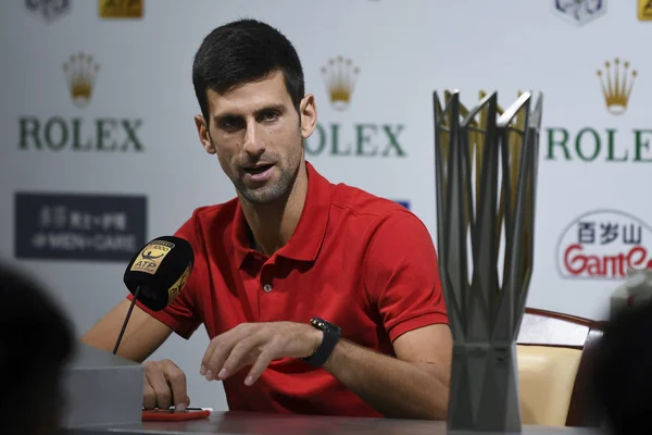 Novak Djokovic Aus Serbien Nimmt Einer Pressekonferenz Teil Nachdem Die — Stockfoto