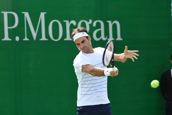 Estrella Suiza Del Tenis Roger Federer Participa Una Sesión Entrenamiento — Foto de Stock