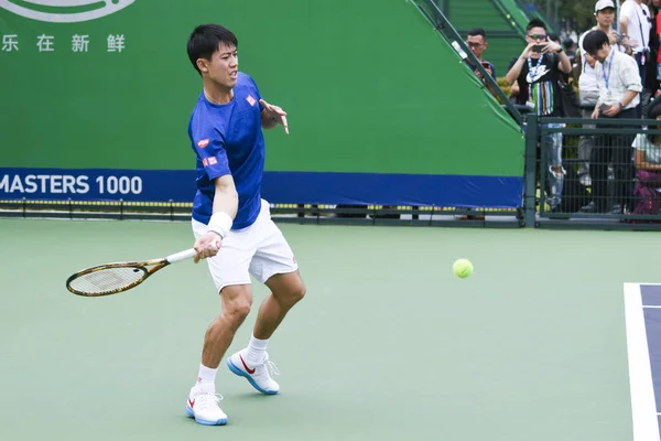 Der Japanische Tennisspieler Kei Nishikori Nimmt Einer Trainingseinheit Mit Dem — Stockfoto