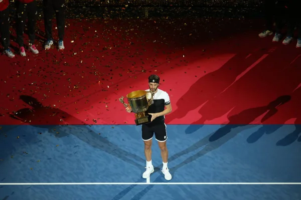 Nikoloz Basilashvili Geórgia Posa Com Seu Troféu Depois Derrotar Juan — Fotografia de Stock