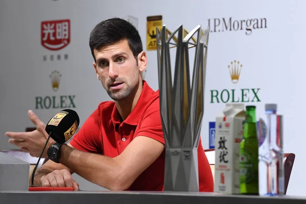 Novak Djokovic Serbie Assiste Une Conférence Presse Après Avoir Battu — Photo