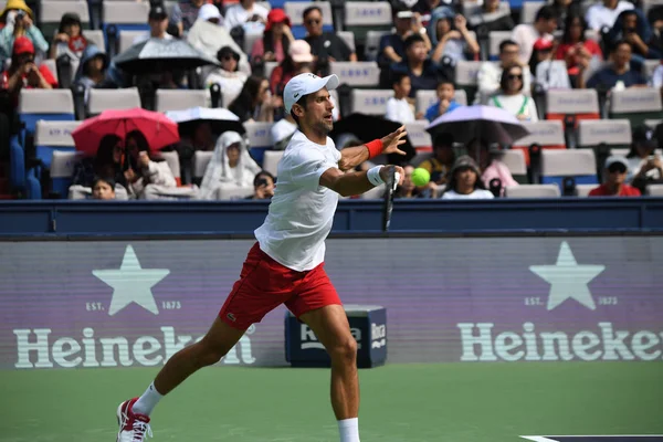 Serbiska Tennis Stjärna Novak Djokovic Tar Del Ett Träningspass Inför — Stockfoto