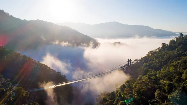 Vista Aérea Ponte Fundo Vidro Ponto Panorâmico Gulongxia Distrito Qingxin — Fotografia de Stock