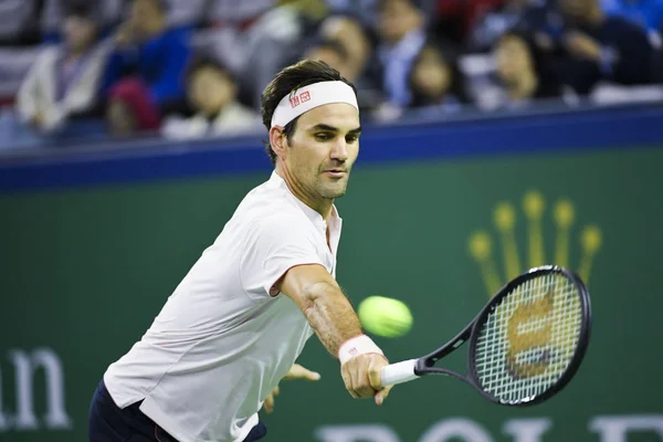 Roger Federer Suíça Retorna Kei Nishikori Japão Sua Partida Quartas — Fotografia de Stock