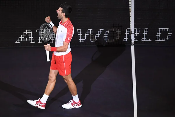 Novak Djokovic Van Servië Viert Laatste Wedstrijd Winnen Van Het — Stockfoto