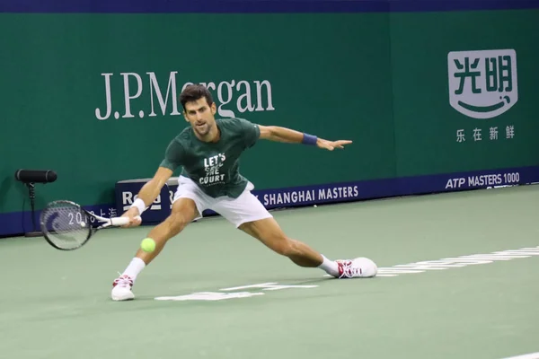 Szerb Tenisz Csillag Novak Djokovic Részt Vesz Egy Edzés Felkészülés — Stock Fotó