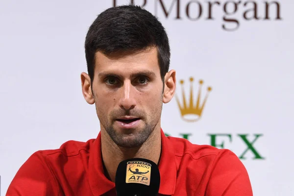 Novak Djokovic Serbia Asiste Una Conferencia Prensa Después Derrotar Borna — Foto de Stock