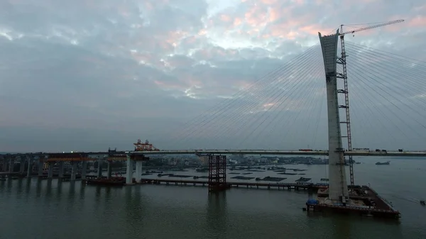 Εναέρια Άποψη Του Της Κίνας Ισχυρότερο Αντισεισμικά Γέφυρα Σταυρού Θάλασσα — Φωτογραφία Αρχείου