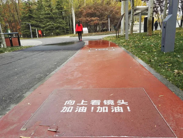 View Smart Walkway Tracking People Steps Using Facial Recognition Themed — Stock Photo, Image