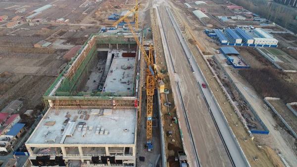 Pohled Staveniště Hlavní Struktury Pro Xuanhua Severního Nádraží Vysokorychlostní Železnice — Stock fotografie