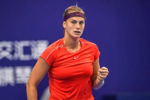 Aryna Sabalenka Bielorrússia Comemora Após Marcar Contra Ashleigh Barty Austrália — Fotografia de Stock