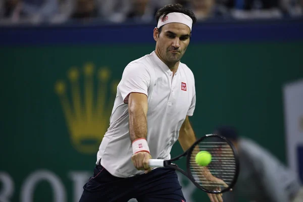 Roger Federer Suíça Devolve Uma Foto Para Roberto Bautista Agut — Fotografia de Stock