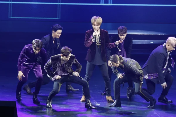 Membros Boy Group Sul Coreano Super Junior Apresentam Seu Novo — Fotografia de Stock