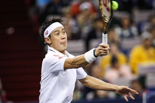 Kei Nishikori Της Ιαπωνίας Επιστρέφει Έναν Πυροβολισμό Στο Yibing Της — Φωτογραφία Αρχείου