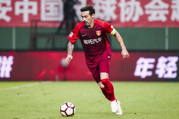 Jogador Futebol Argentino Ezequiel Lavezzi Hebei China Fortune Dribla Contra — Fotografia de Stock