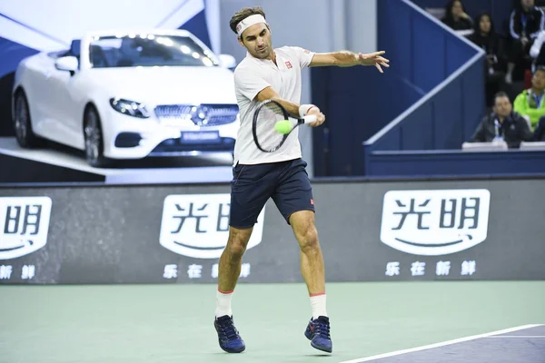 Roger Federer Suíça Retorna Kei Nishikori Japão Sua Partida Quartas — Fotografia de Stock