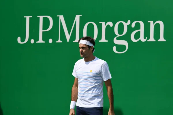 Roger Federer Star Suisse Tennis Participe Une Séance Entraînement Préparatoire — Photo