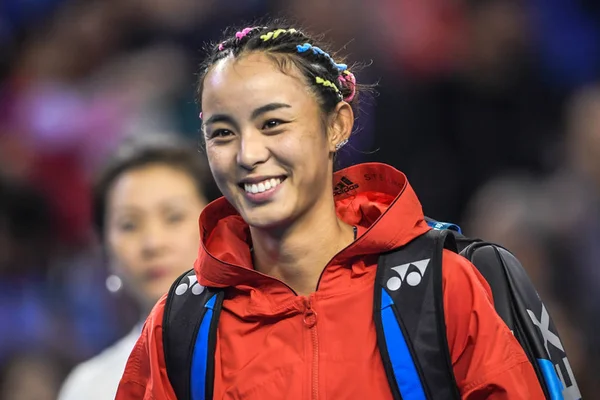 Wang Qiang China Festeggia Dopo Aver Sconfitto Madison Keys Degli — Foto Stock