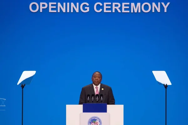 Uhuru Kenyatta President Van Republiek Kenia Spreekt Tijdens Openingsceremonie Voor — Stockfoto