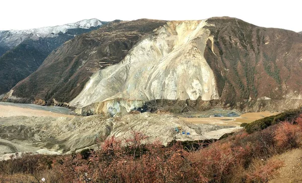 Vue Aérienne Eau Libérée Par Lac Barrière Formé Après Glissement — Photo