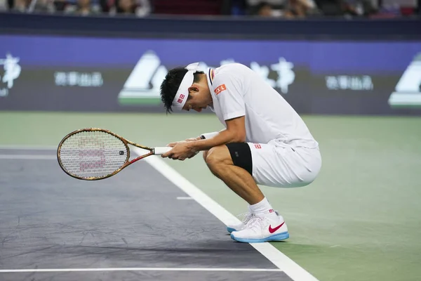 Kei Nishikori Japón Reacciona Después Perder Una Oportunidad Ante Roger — Foto de Stock