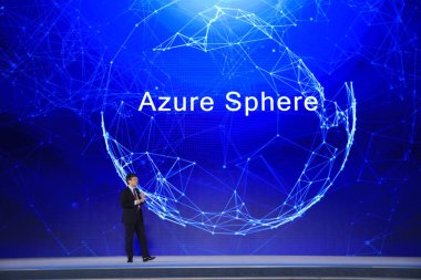 Microsoft Global Executive Vice President Shen Xiangyang introduces Azure Sphere end-to-end solution for creating highly secured connected MCU devices during the World Leading Internet Scientific and Technological Achievements of the 5th World Intern clipart