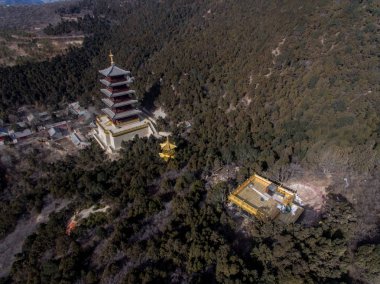 An aerial view of Taiyuan Longquan Temple under renovation in Taiyuan city, north China's Shanxi province, 7 December 2018 clipart