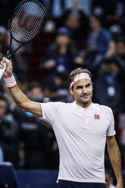 Roger Federer Schweiz Firar Efter Att Besegrat Roberto Bautista Agut — Stockfoto