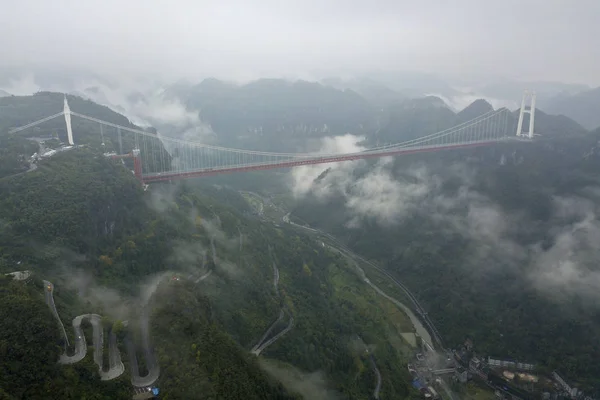 Paisagem Ponte Aizhai Uma Ponte Suspensa Baotou Maoming Expressway Envolta — Fotografia de Stock