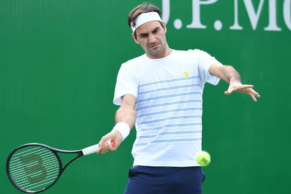 Schweiziska Tennis Stjärna Roger Federer Tar Del Ett Träningspass Inför — Stockfoto