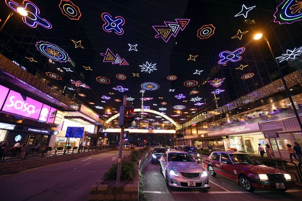 Edifícios Estão Decorados Com Luzes Coloridas Com Diferentes Padrões Para — Fotografia de Stock