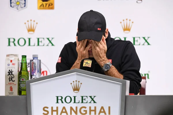 Roger Federer Suiza Asiste Una Conferencia Prensa Después Haber Sido — Foto de Stock