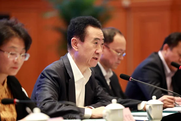 Ван Цзяньлинь Председатель Dalian Wanda Group Принял Участие Даляньском Форуме — стоковое фото