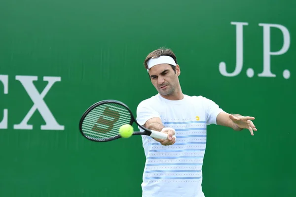 Švýcarský Tenisový Hvězda Roger Federer Účastní Školení Rámci Přípravy Rolex — Stock fotografie