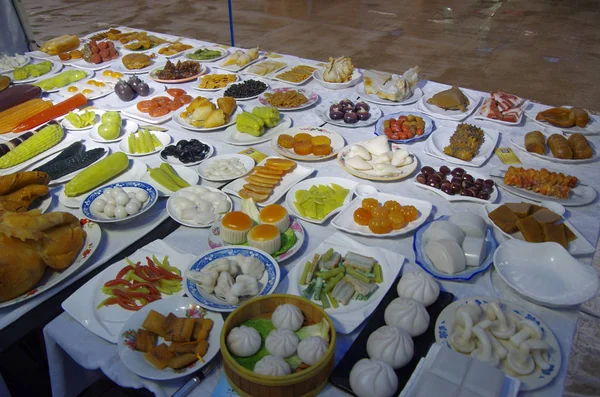 Различные Редкие Камни Форме Китайских Блюд Экспонируются Qujiang International Conference — стоковое фото