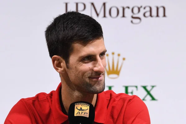 Novak Djokovic Serbia Asiste Una Conferencia Prensa Después Derrotar Borna —  Fotos de Stock