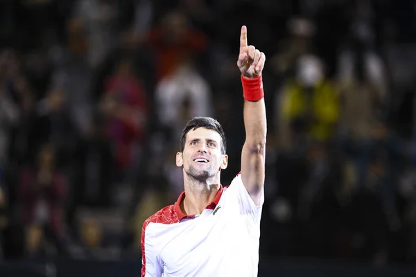 Novak Djokovic Serbia Celebrates Defeating Borna Coric Croatia Men Singles — ストック写真