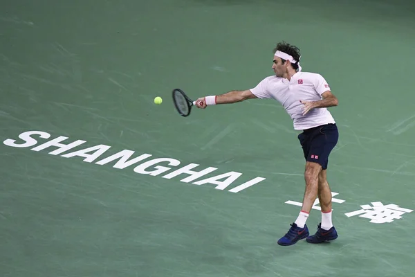 Roger Federer Sviçre Nin Bir Atış Için Daniil Medvedev Rusya — Stok fotoğraf