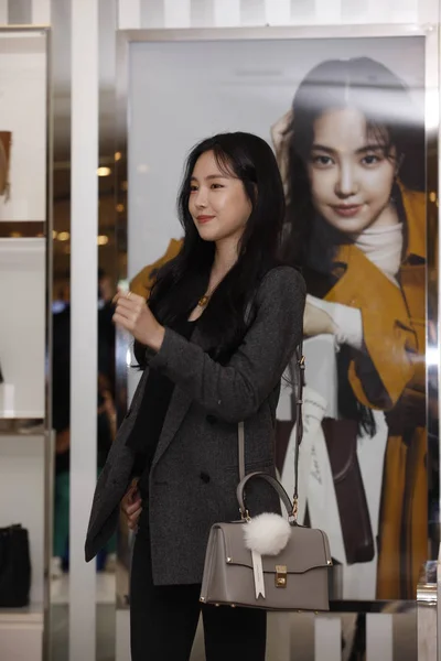 Південнокорейські Співачка Актриса Син Південнокорейських Дівчина Групи Apink Відвідує Рекламні — стокове фото