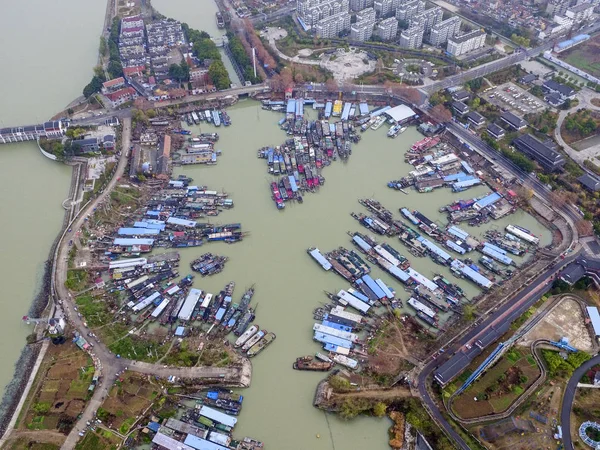 Nesta Vista Aérea Milhares Navios Reúnem Lago Hongze Cidade Huai — Fotografia de Stock
